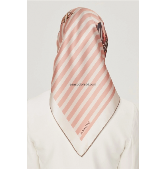 Armine İpek Eşarp 8529D-32 sura ipek çift yönlü kahve yavruağzı eşarp